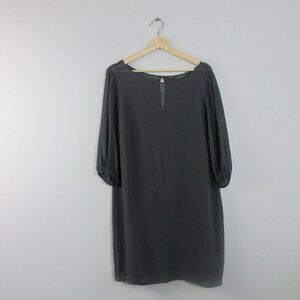 Club Monaco 100% Silk Shift Dress Women 6 Grey 3/4 Sleeve Knee Length Flowy 140